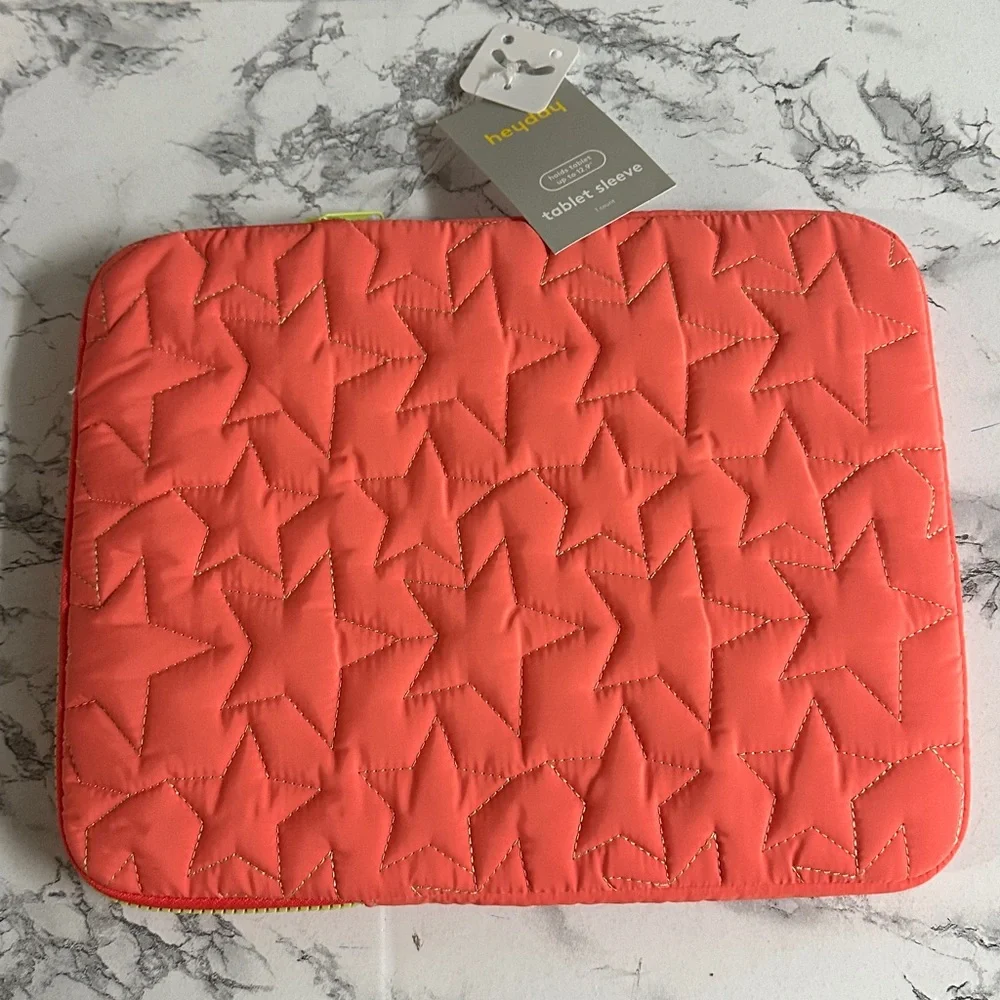 Heyday Coral Orange and Lime Puffy Laptop/Tablet Sleeve Up to 12.9